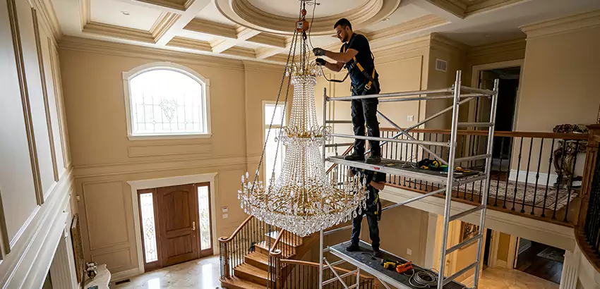Two-Story Foyer Chandelier Installation in Pelham